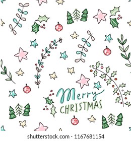 Vector set collection design hand drawn cute winter christmas seamless pattern