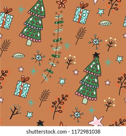 Vector set collection design hand drawn cute concept winter christmas seamless pattern