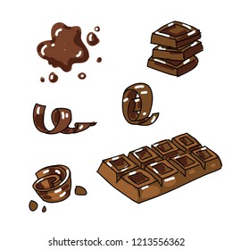 Vector set collection design with hand drawn doodle chocolate bar swirl drop