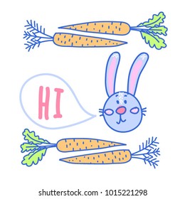 Vector set collection design happy cute easter rabbit with carrots