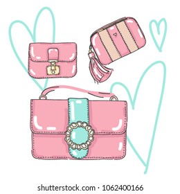 Vector set collection design illustration sketch with fashion elegant modern hand bags purses