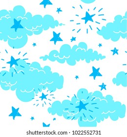 Vector set collection design seamless pattern with cute clouds and stars