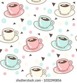 Vector set collection design seamless pattern hand draw concept with coffee or tea cups