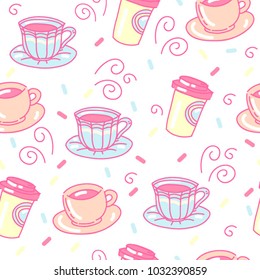 Vector set collection design seamless pattern hand draw concept with coffee or tea cups