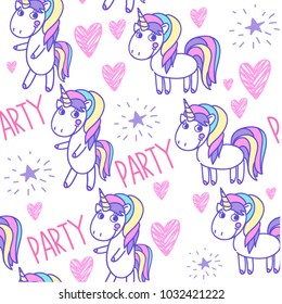 Vector set collection design seamless pattern with unicorns and hearts with stars
