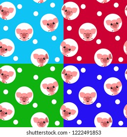 Vector set collection design seamless pattern with cute funny animal pig.