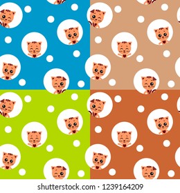 Vector set collection design seamless pattern with cute funny animal cat.