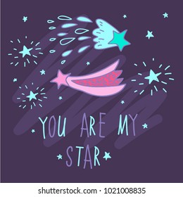 vector set collection design space cosmos concept with planets stars and word you are my star