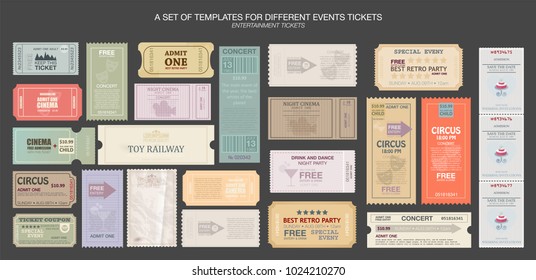 Vector set collection designed  tickets close up top view isolated.