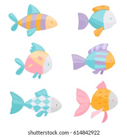 Vector set collection with different fishes isolated on white background