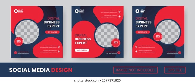 Vector set of collection Digital Business Expert, Suitable for Flyer, Social Media Post or banner with Red and Dark Blue Color