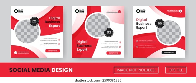 Vector set of collection Digital Business Expert, Suitable for Flyer, Social Media Post or banner with Red Color	