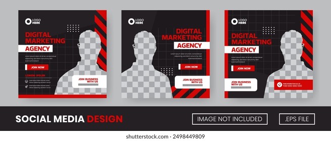 Vector set of collection Digital Marketing, for Flyer, Social Media Post or Banner, with Black, Red Color