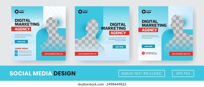 Conjunto de Vector de colección de Marketing Digital, para Flyer, Post de Medios Sociales o Anuncio, con Color Azul