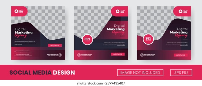 Vector set of collection Digital Marketing Agency, Suitable for Flyer, Social Media Post or banner with Red and Dark Color
