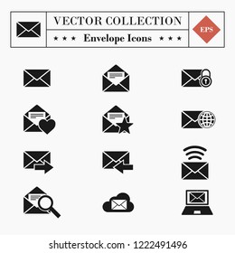 Vector set collection of envelope and mail related icons and buttons isolated on white background