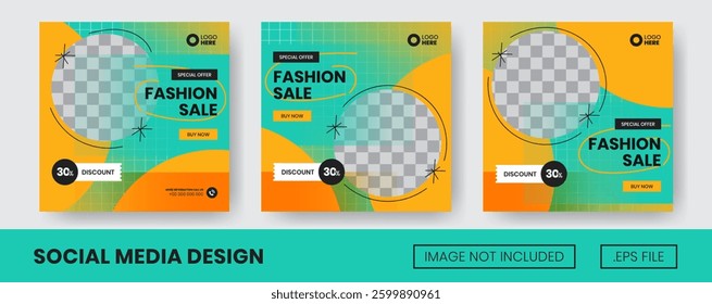 Vector set of collection Fashion Sale, Suitable for Flyer, Social Media Post or banner with Green and Orange Color