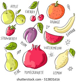 Vector set collection with fruits and lettering