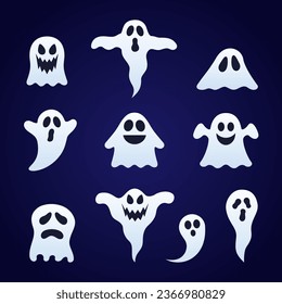 vector set collection of ghosts in various shapes. Halloween. October 31