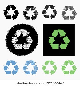 Vector set collection of hand drawn recycling symbols web buttons and icons isolated on white background