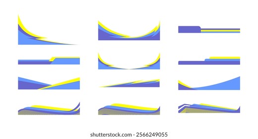 Vector Set Collection of header and footer Wave Shapes and Corner Frames. Decorative Elements of Corners, Borders, and Frames. Elegant Shape for Banners, Certificates, Invitations and Cover Designs.