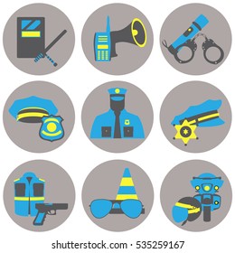 Vector set collection icons of police equipment vector illustration