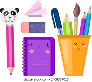 Vector set, collection, illustration with school supplies. Back to School.