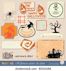 vector set: collection of labels and stickers to prepare for the holiday Halloween