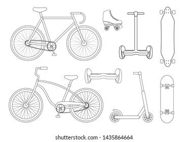 Vector set collection of line different summer transport isolated on white background 