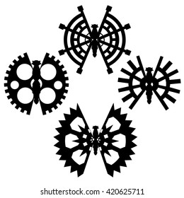 Vector set. Collection of mechanical butterflies.