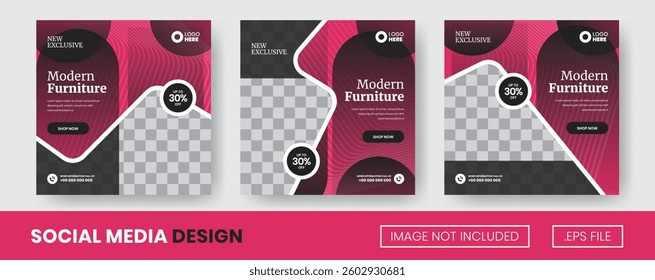 Vector set of collection Modern Furniture, Suitable for Flyer, Social Media Post or banner with Purple and Black Color