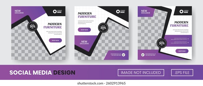 Vector set of collection New Furniture, Suitable for Flyer, Social Media Post or banner with Purple Color	