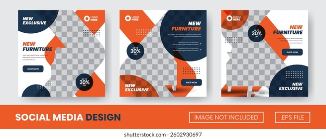 Vector set of collection New Furniture, Suitable for Flyer, Social Media Post or banner with Blue and Orange Color