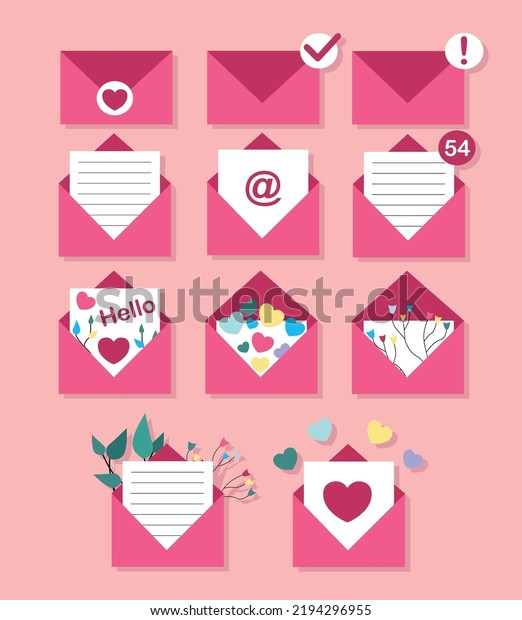 Vector Set Collection Pink Envelope Email Stock Vector (Royalty Free ...