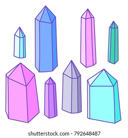 Vector set collection of rainbow colorful different crystals elements