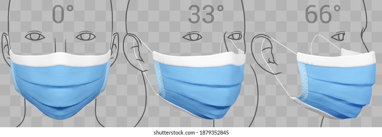 Vector set collection of realistic blue face masks on human heads from different angles