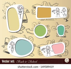 Vector set: Collection sticker and background "Back to School"