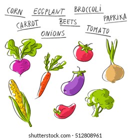 Vector set collection with vegetables and lettering