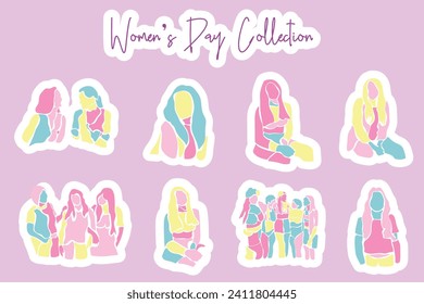 Vector set collection of Women's Day elements in various styles and shades of pink