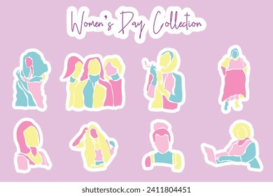 Vector set collection of Women's Day elements in various styles and shades of pink