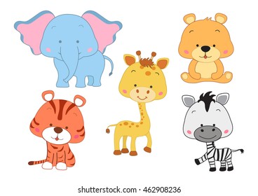 vector set collection,set of cute cartoon wild animals