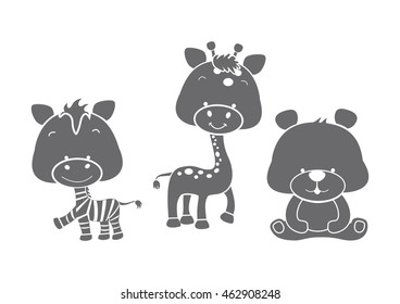 vector set collection,shadow of cute cartoon wild animals