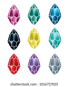 Vector set of coloful stones (diamonds) design elements - cutting samples. Gemstone. Fashion jewelry.