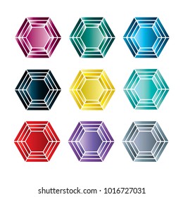 Vector set of coloful stones (diamonds) design elements - cutting samples. Gemstone. Fashion jewelry.