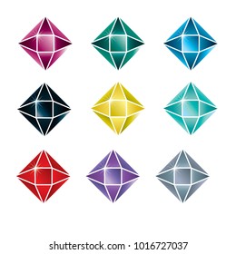 Vector set of coloful stones (diamonds) design elements - cutting samples. Gemstone. Fashion jewelry.