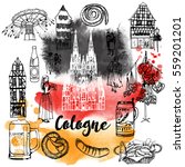 Vector set of Cologne landmark. Hand drawing sketches