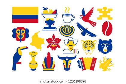 Vector Set Of Colombia Icons Isolated On White Background