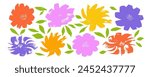 Vector set with color abstract flowers . Botanical colorful illustration with floral motif. Isolated vector illustration. Chrysanthemum or rose,  painted by brush. 