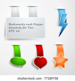 Vector set of color bookmarks with heart, star, flash, and speech bubble