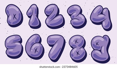 vector set color bubble graffiti font Numbers lettering